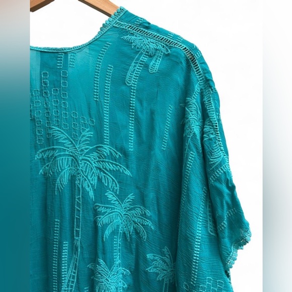Johnny Was Palm Georgia Kimono Turquoise Teal Embroidered Long duster Jacket O/S - Picture 8 of 8